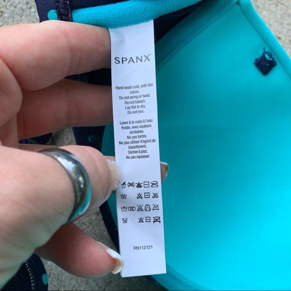 SPANX Polka Dot Bikini Top & Skirted Bottoms teal navy size 10 - Picture 7 of 10